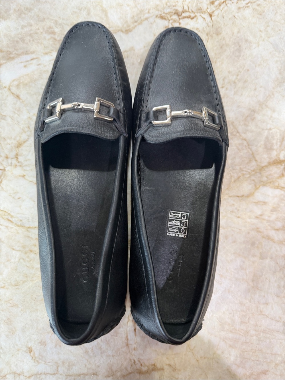 Gucci Black Leather Women's Bit Loafers with Silver Hardware